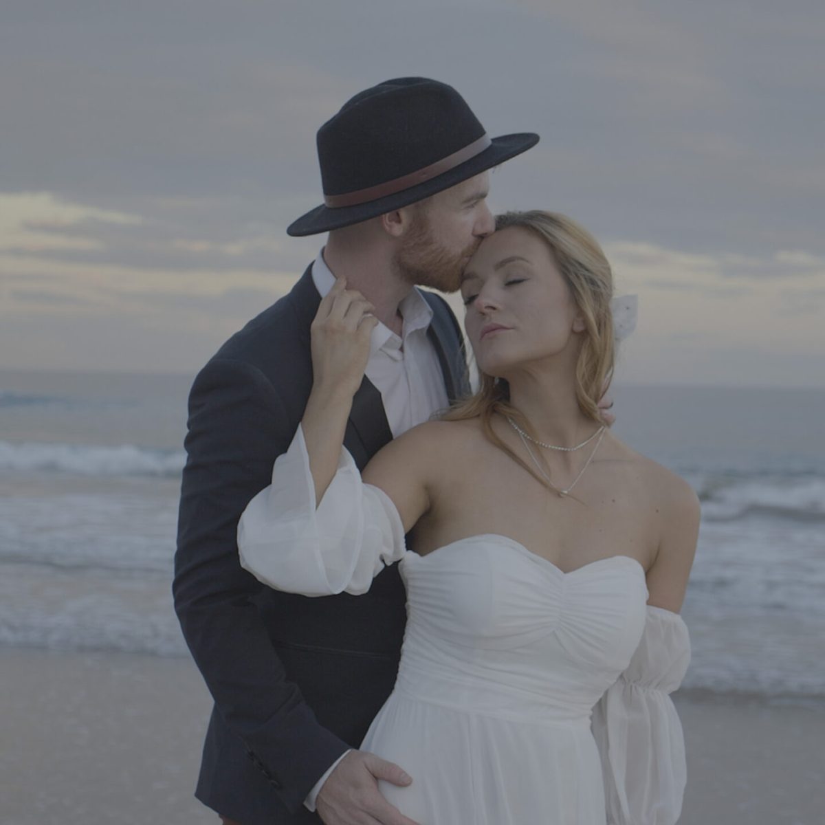 a relaxed couple in their wedding film on the Mornington Peninsula